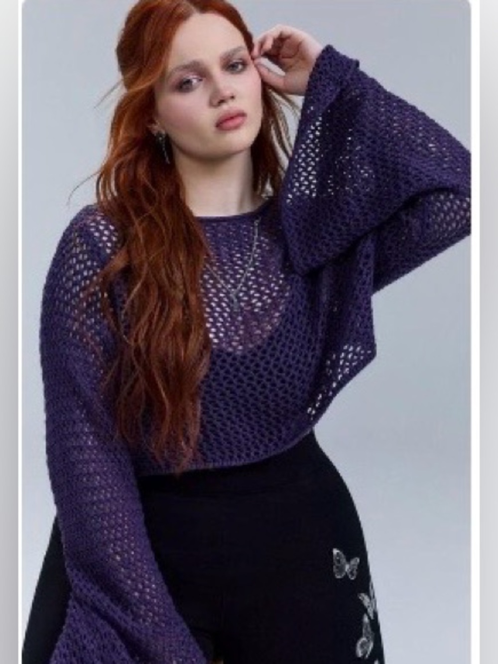 Torrid 3X Purple Crochet Bell Sleeve Sweater